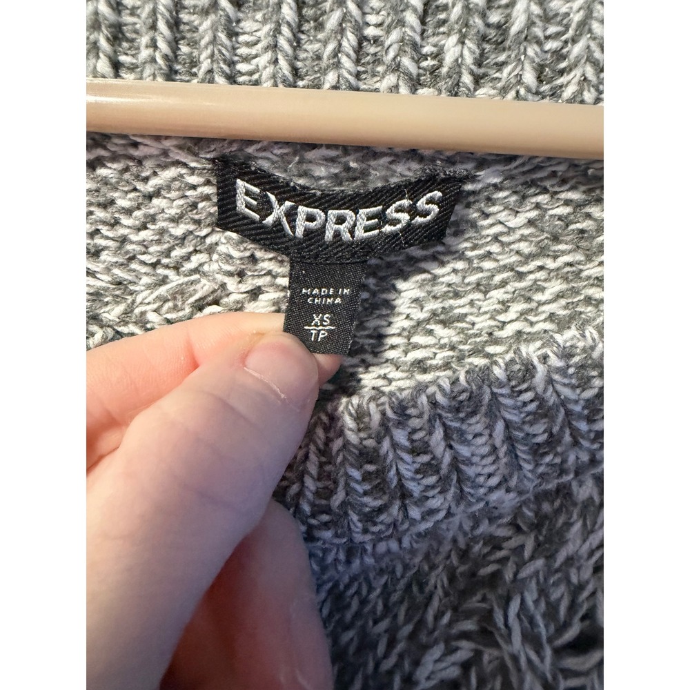 Express Sweater Womens XS Grey Cable Knit Pointelle Pullover - Picture 2 of 7